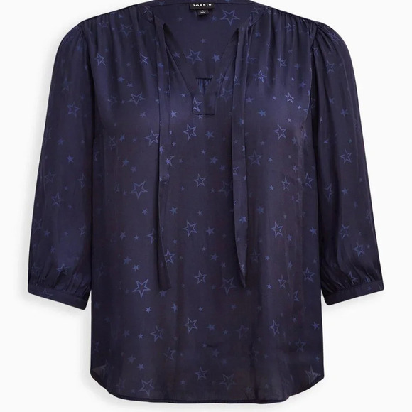 Torrid Peasant Blouse - Charmeuse Jacquard Star Navy in Size 3 / 22-24 - Picture 3 of 15